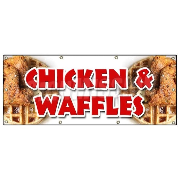 CHICKEN & WAFFLES BANNER SIGN fried tenders soul food collards homemade